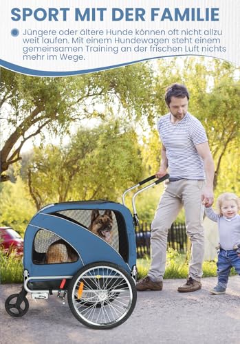 Hunde Fahrradanhänger XL, 2 in 1 Hundeanhänger & Jogger mit Reflektor und Bremse, 600D Oxford Canvas, maximale Belastung 40kg-Blau