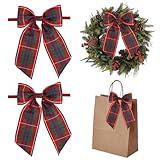 AIMUDI Christmas Bows for Gift Wrapping 6×9'' Red and White Plaid Bows for Christmas Tree Wreath Bows with Wire Edge Premade Bows for Craft Present Indoor Holiday Christmas Decorations, 10 PCs