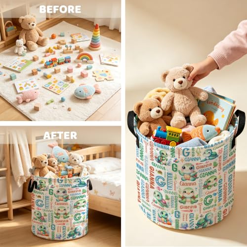 Image of Custom Turtle Laundry Hamper, Personalized Laundry Basket with Name, Customized Dirty Clothes Basket for Clothes Toy Bathroom Bedroom Storage,S-16.5 inchX 13.8 inch