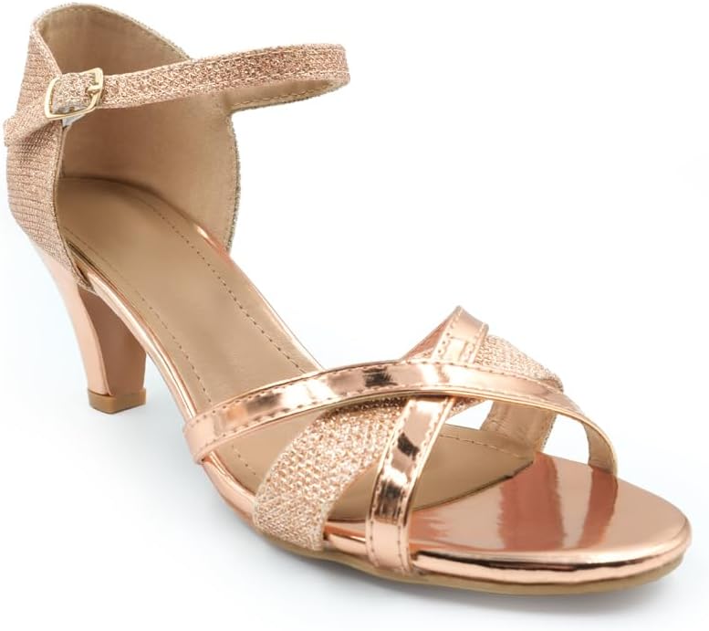 Heelberry Womens Ladies Low Heel Wedding Bridal Silver Sandals Party Strappy Shoes Open Toe