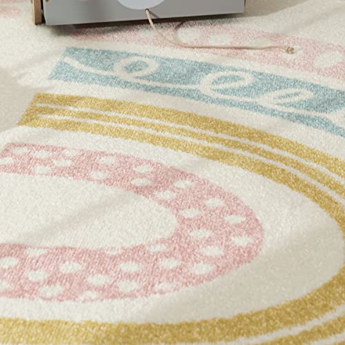 Miniatura 4 de Tt Home Alfombra De Habitacion Bebe Infantil Niña Niño De Juego Moderna Arcoíris Nube Motivo Animal Colorido, Color:Crema4, Tamaño:80x150 Cm