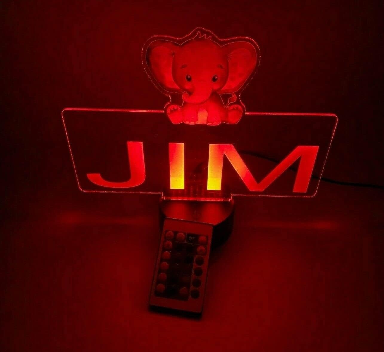 MIRROR MANIA UV Printed Happy Baby Elephant Trunk Up Night Light Up Lamp LED Personalized Free Engraved Home Room Decor Desk Table Lamp Gift with Remote, 16 Colors Changing, It's WOW