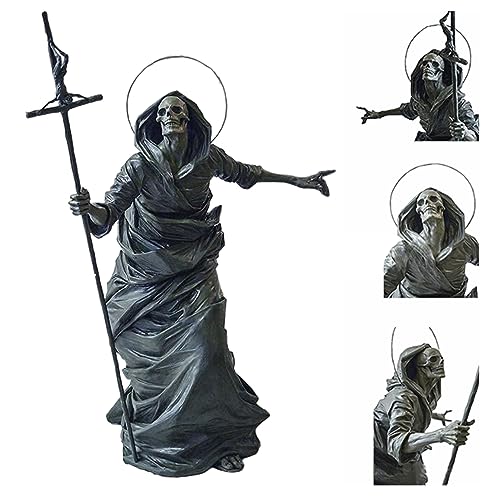Snner Decoración de Halloween Esqueleto Negro Grim Reaper Estatua de la Estatua de la Escultura Guardian Grim Reaper para la casa embrujada.