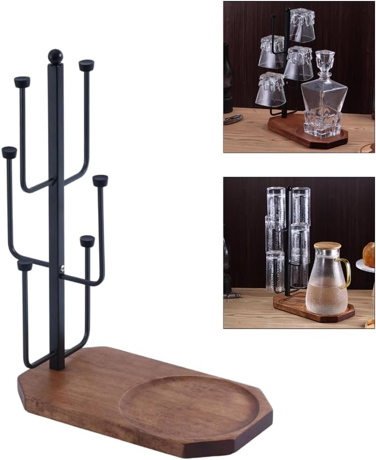 Vertical Coffee Mug Holder with Hooks and Wooden Base Space Saving Cup Organiser Multipurpose Kitchen Storage Rack