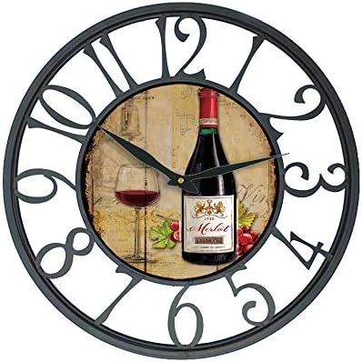 Toright Kitchen Wall Clock Wine Chateau Wall Clock Chiant Wine Clock with Black Iron Frame 16 inch Clock