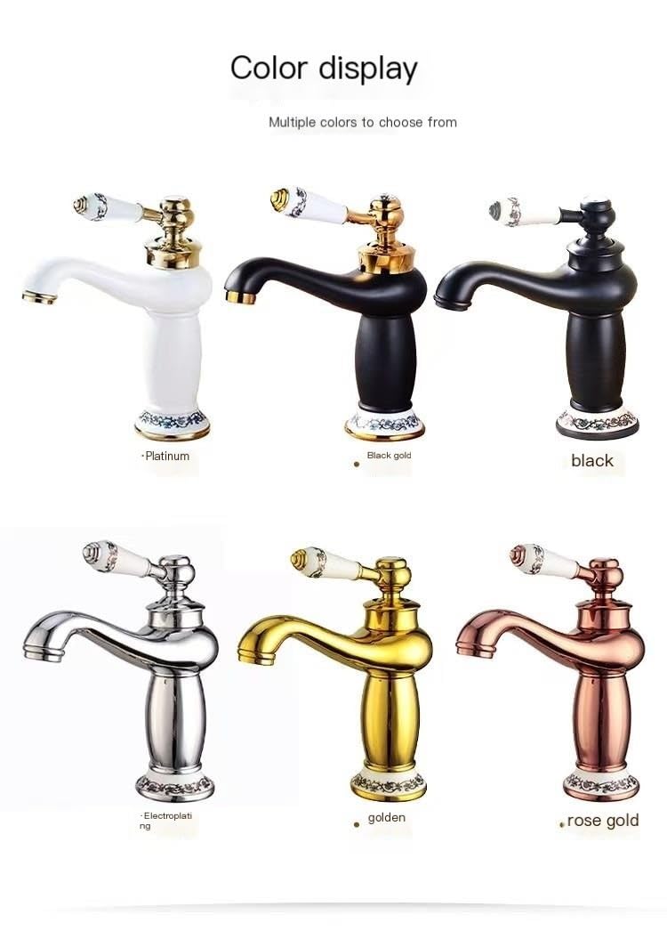 Różowa bateria łazienkowa, bateria stojąca jednouchwytowa, ciepła i zimna woda, z białymi ceramicznymi wkładkami do umywalki