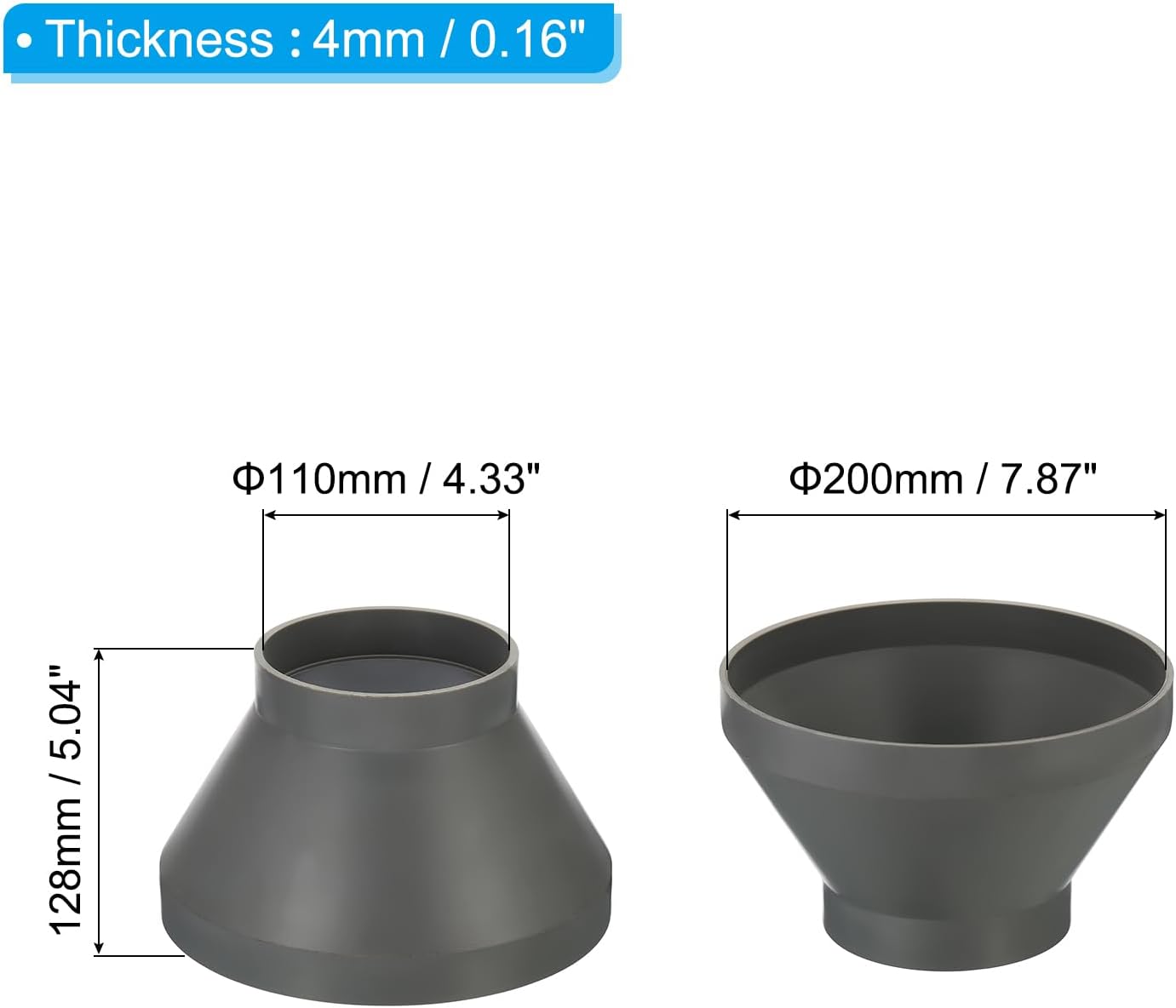 PATIKIL 8" to 4" Duct Reducer Connector, 2 Pack Heating Cooling Ventilation Tube Fire-Resistant Increaser Adapter Pipe Fitting for Vent, Grey 200x110 mm ID