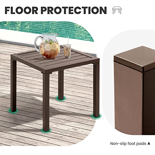 Crestlive Products Chaise Lounge Table, Aluminum Square Side/End Table, Small Patio Coffee Bistro Table For Outdoor Indoor (Brown) #TOP5