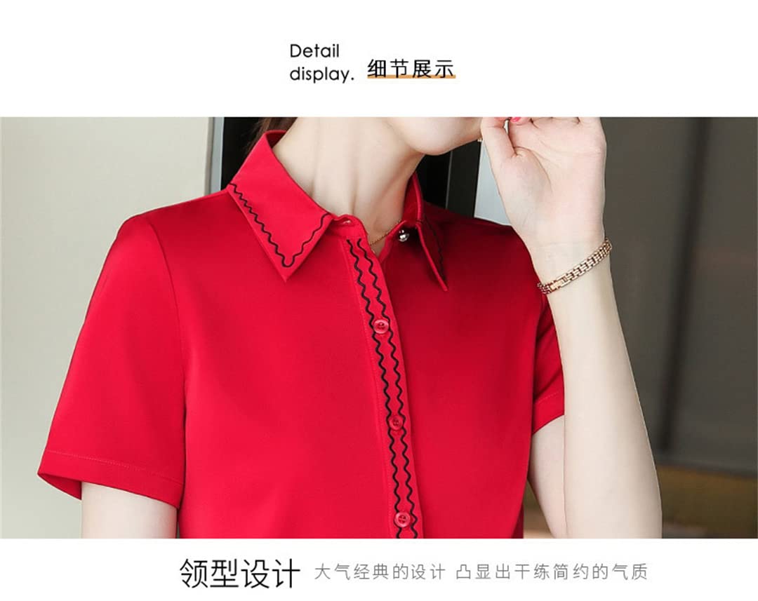 Camisa con Botones para Mujer, Manga Corta, Cuello en V, Blusa de Negocios para el Blusas Formales de Gasa White XS
