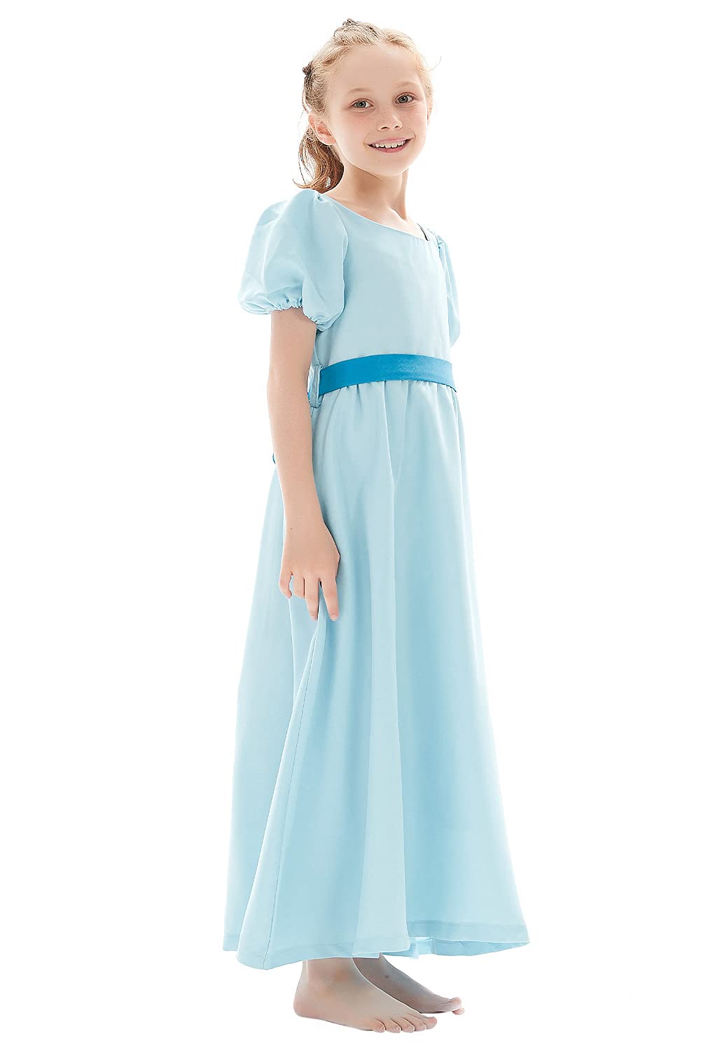 Prinzessinnenkleid für Kinder, Cosplay-Kostüm, Blau mit Gürtel, Schleife, Outfit, Halloween-Set