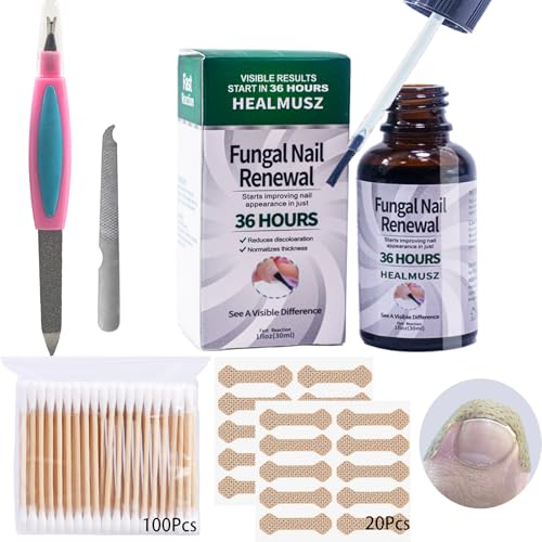 CENBEII Fungal Nail Treatment: 30ml Nail Fungus Treatment for Toenail Infection Ingrown Split - Nail Repair Kit with 20Pcs Fungal Nail Patches/Double-Ended Nail File/100Pcs Double-Ended Cotton Swabs