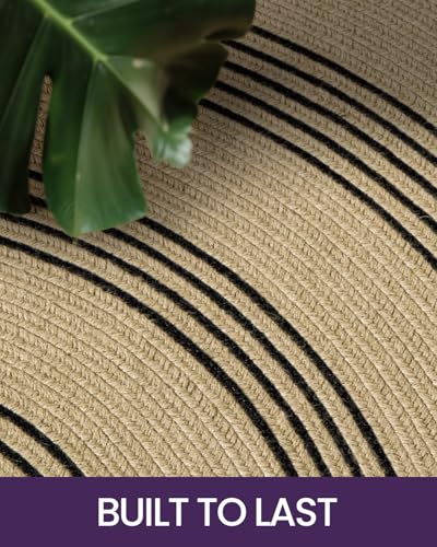 Image of Rounds Jute Carpet - Handwoven Natural Fiber Rug for Living Room, Bedroom, Entryway | Boho Chic Eco-Friendly Area Rug | Rustic Designer Floor Mat:-(Jute Tikki Black, 7x7 feet