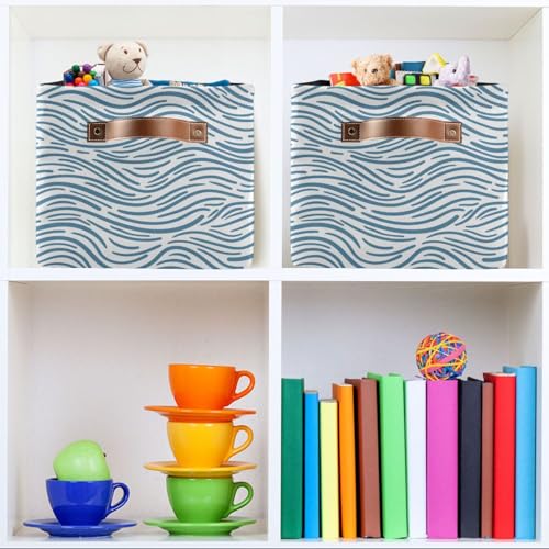 Image of Aslsiy Storage Basket Ocean Wave Doodle Nursery Bins Baby Box Canvas Clothes Shelf Basket Laundry Hamper Gift Basket for Home Closet 1 Pcs