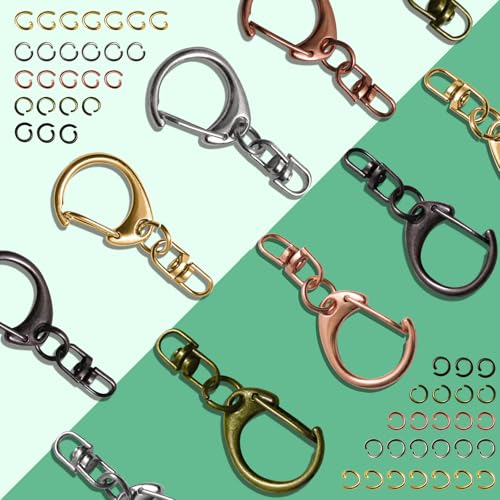Keadic 120 Stück Schwenkverschlüsse Lanyard Snap Hook & Open Jump Ring, Hummer Claw Verschlüsse für Clip, 5 Farben Bulk Verschlüsse Tiny Jump Ringe, Hummer Claw Kit für DIY Handwerk