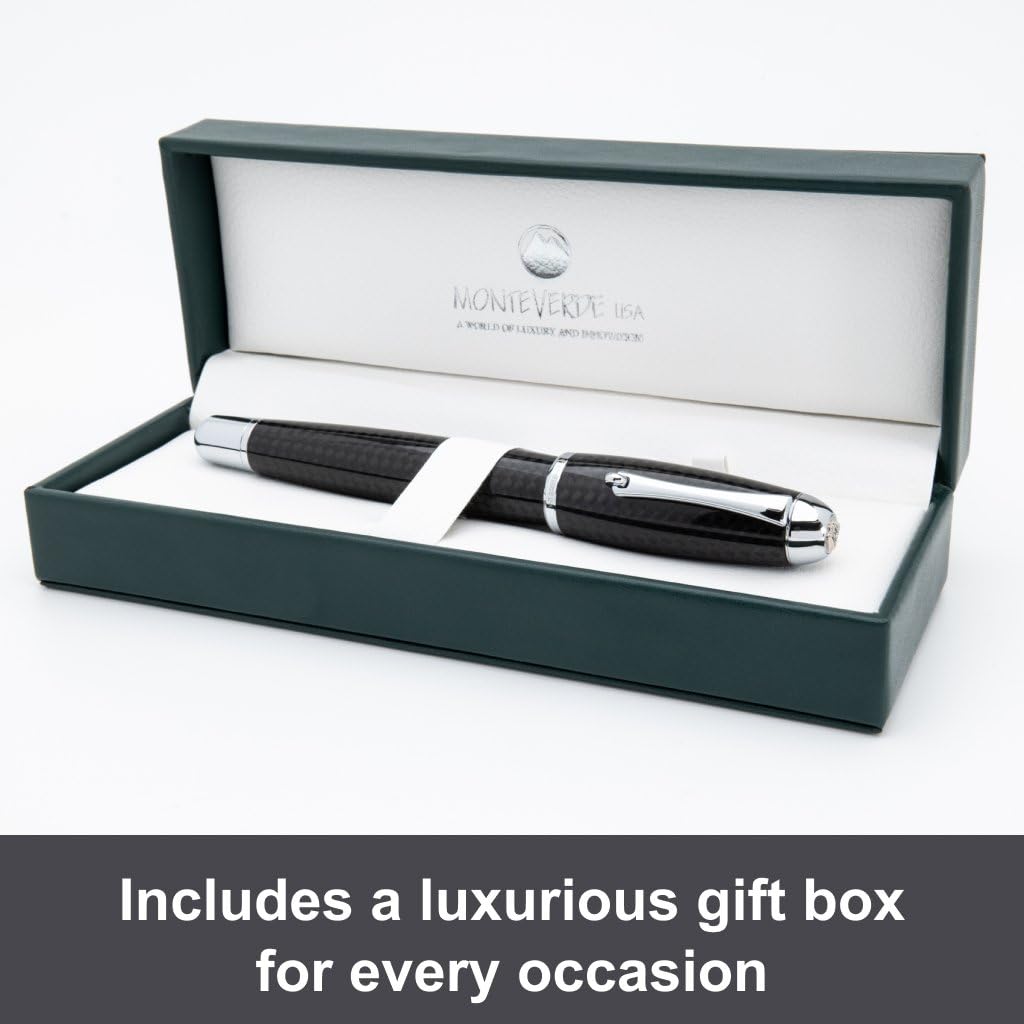 Monteverde USA Super Mega Kohlefaser-Tintenroller, Chromverzierung, robuster Kohlefaser-Körper, nachfüllbar mit Standard-Tintenroller-Minen, elegant und stark