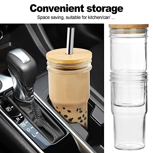 Xeiwagoo Reusable Boba/ Smoothie Tumbler, Glass, Bubble Tea Cup, 2 Pack Wide Mouth 22Oz For Iced Coffee With Bamboo Lid And Straw, Mason Jar For Drinking (Gold Straw, 2) #TOP4