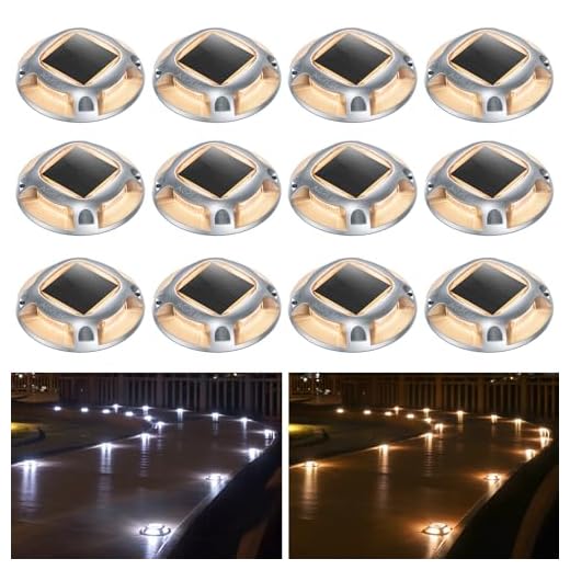 AGPTEK Solar Driveway Lights Outdoor, Solar Deck Lights 2 Color Modes Dock Lights Waterproof Driveway Markers Step Lights 12-Pack for Sidewalk Stair Garden Pathway Walkway Yard(Warm White/Cool White)