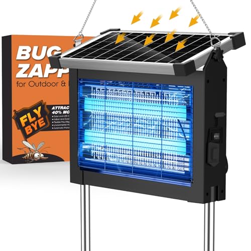 PRANITE Lámpara Antimosquitos Solar - 10W 4500V Antimosquitos Eléctrico Recargable por USB de 4000mAh para Exteriores e Interiores, Trampa para Insectos Antimosquitos de Jardín y Cocina