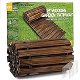 RELIANCER 12' Wooden Garden Pathway,Outdoor Roll Out Cedar Straight Walkway,Patio Path Decorative Garden Boardwalk Walkways,Weather-Resistant Roll Up Beach Wood Road Floor,Wedding Party Pathwaysc