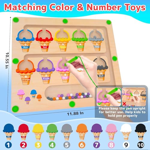 Image of Fun4You Wooden Ice Cream Colour and Number Learning Board, Montessori Magnetic Educational Toy for Kids, Age 3+