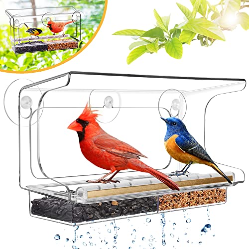 LUJII Shatterproof Window Bird Feeder with Strongest Suction Cups, Polycarbonate Window Mount Feeder with Crystal Clear View & Life-Out Tray, Fits Bigger Birds Like Cardinal or Blue Jay, Clear by LUJII - Used condition - US$19.92