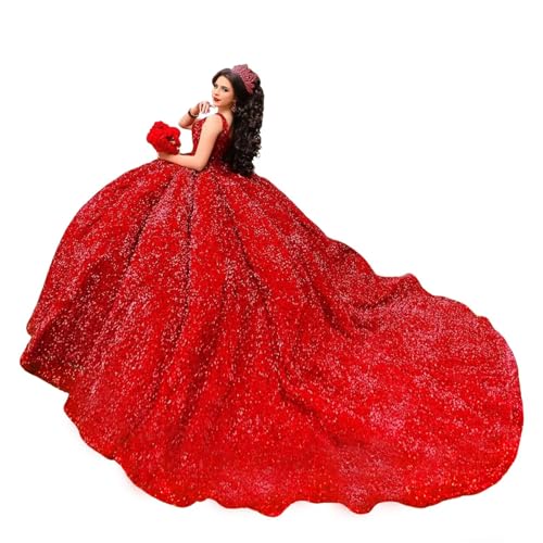 Sparkly Sequin Quinceanera Dresses with Train Gorgeous Puffy Ball Gown Long Sweet 16 Dress