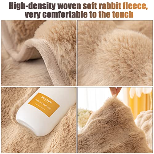 Okyuk Rabbit Plush Sofa Cover, Non-Slip Sofa Cushion Covers, Super Soft Faux Fur Throw Couch Cover, Puffy Couch Cushion Covers Washable Furniture Protector (Khaki, 90 * 180Cm) #TOP2