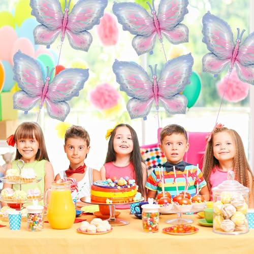 Image of AMFIN (Pack of 2) Large Butterfly Foil Balloons 34 Inch Gradient Birthday Party Decorations | Helium & Air Compatible - Blue Pink