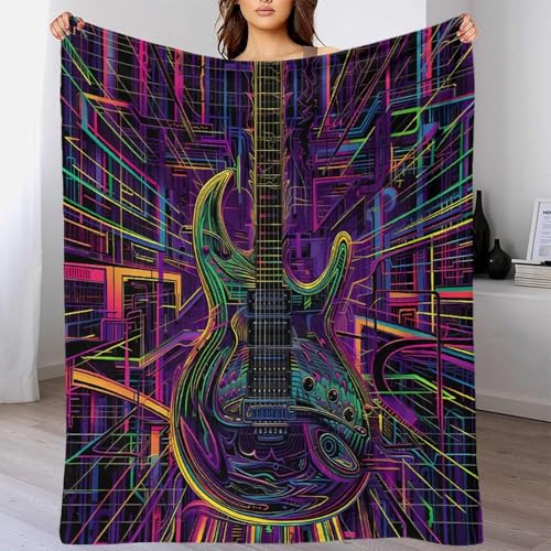 Couverture Jeté 3D Guitare Électrique Microfibre Douce Impression Néon