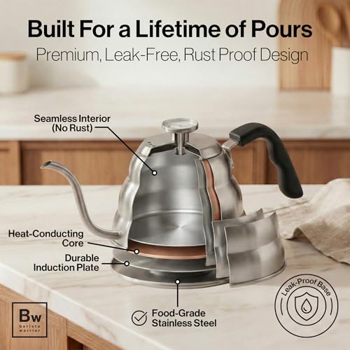 Image of Barista Warrior Gooseneck Kettle, 1L Pour Over Kettle, Stainless Steel