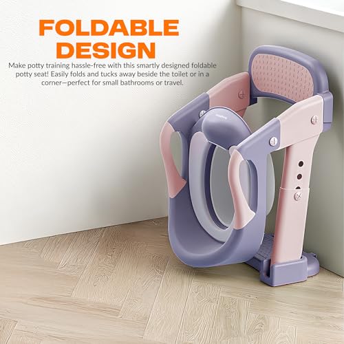 Image of Baybee Lumi 3 IN 1 Baby Potty Seat for Kids with Ladder | Foldable Western Toilet Seat with Step Stool & Adjustable Height | Portable Potty Training Seat | Toilet Chair for Kids 1 to 8 Years (Pink)