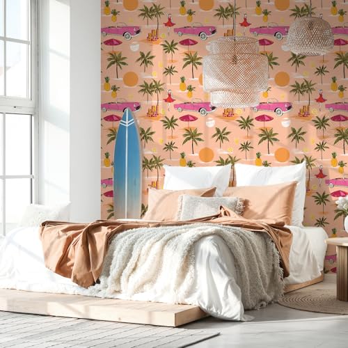 CHIHUT Beachy Wallpaper 17.7''x236'' Retro Peel and Stick Beach Wallpaper