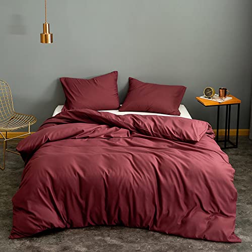 Nuvole Home Duvet Cover Set Queen, 3 Pcs Bedding Set,Machine Washable, With 4 Corner Ties, 90”X90”(Queen Size) (Burgundy, Queen) #TOP4
