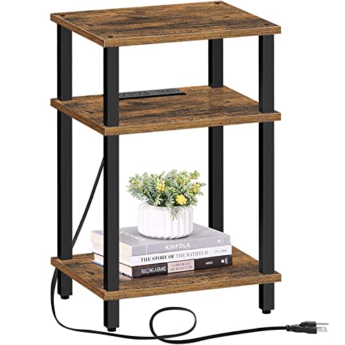 TUTOTAK End Table with Charging Station, Side Table with USB Ports and Outlets, Nightstand, 3-Tier...