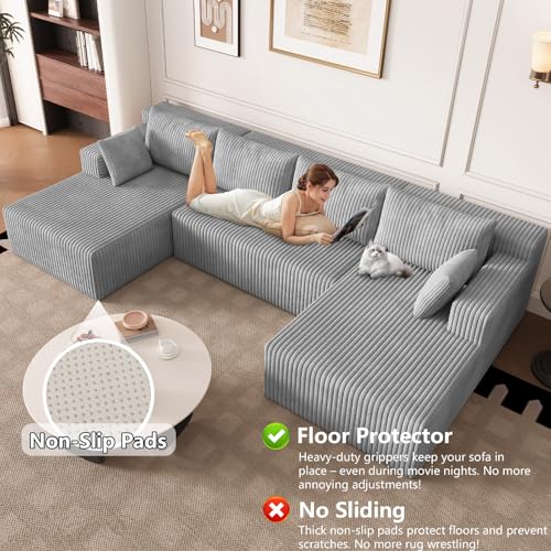Image of 124 inch Modular Sectional Sleeper Sofa, Boneless Cloud Couch for Living Room, U Shaped 3 Seat Sofa with Deep Seat, Free Combination, Couch in a Box, No Assembly Required (Light Grey)
