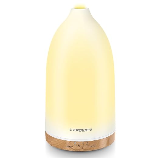 URPOWER 2nd Version Essential Oil Diffusers,Aroma Essential Oil Cool Mist Humidifier with Adjustable Mist Mode,less Water Auto Shut-Off and 7 Color Lights Changing for Home Office Baby