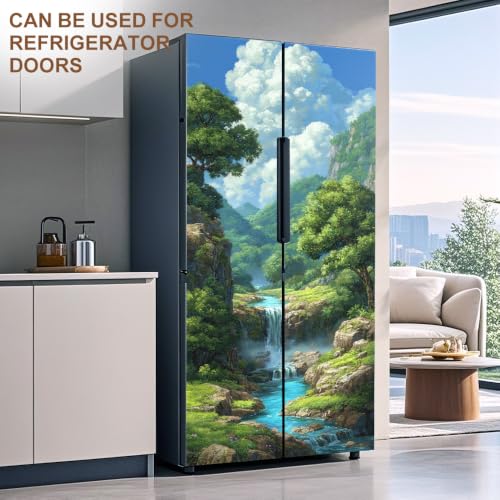 Image of Painted Forest Waterfall Mountain Gorge Door Mural 30.31x78.74in