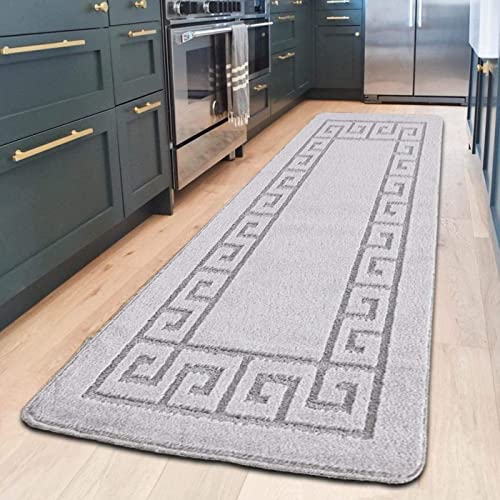 renoazul® Anti Slip Heavy Duty Waterproof Hall Runner Rug, 80 x 300 cm Non-Slip Large Rugs with Strong Gel Backing Long Runner Rug for Hallway, Kitchen and Bedroom(Gel Back Rocco Rug - Silver)