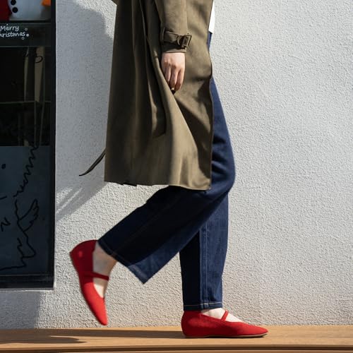 Image of Cusolemore Mary Jane Flat Shoes for Women with Arch Support and Concealed Low Wedge Heel, Comfortable Women Square Toe Ballet Flats Knit Dress Shoes