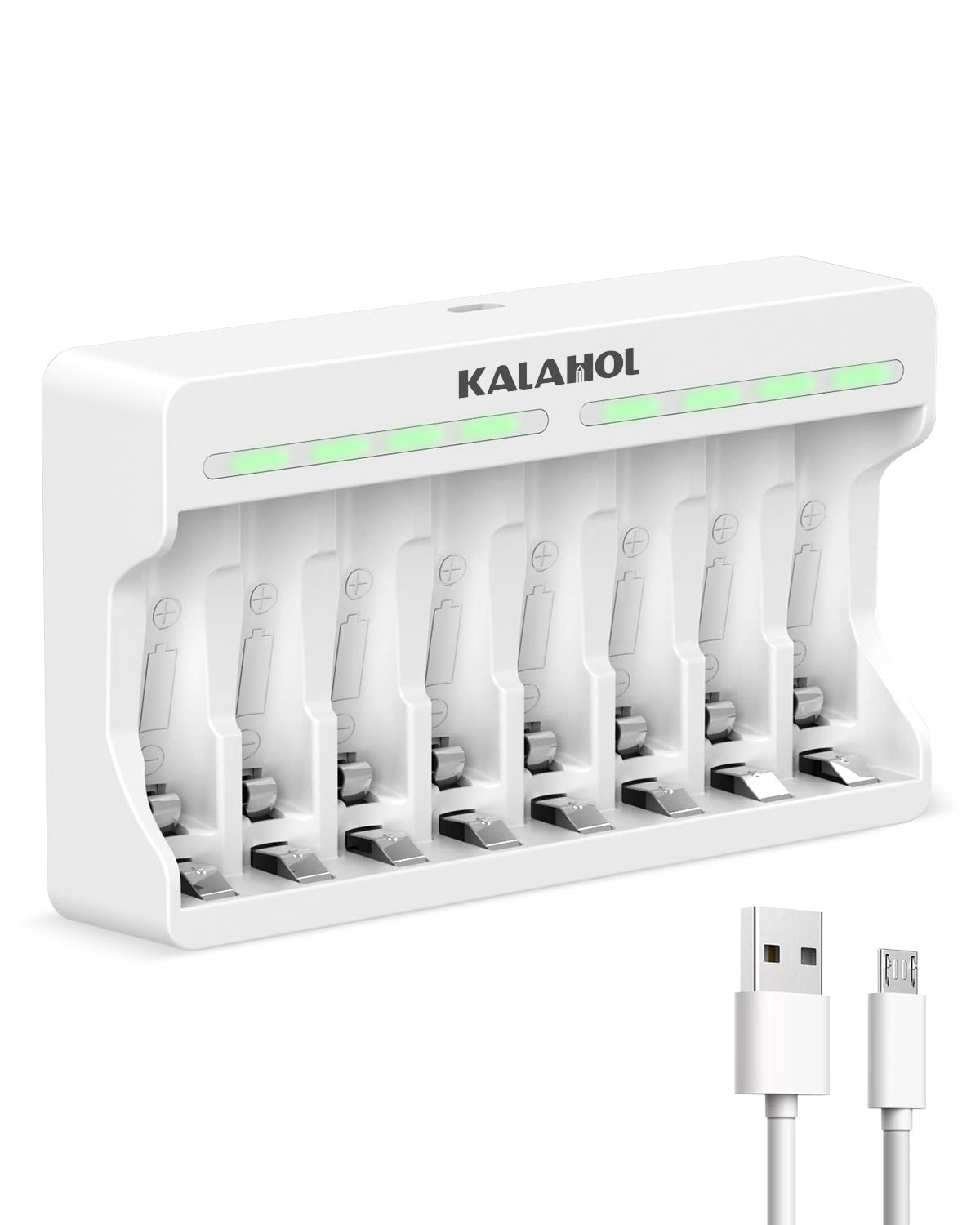 KALAHOL LCD 8 Slots Battery Charger for AA AAA Ni-MH Rechargeable Battery, 5V 2A Fast Charging Function, Micro USB Input, Intelligent Battery Detection Technology, Rechargeable AA AAA Battery Charger