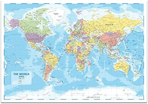 Hambli World Map For Wall – 37” x 26” Large Map of the World Poster - World Map Wall Art For Classroom, Kids & Travel