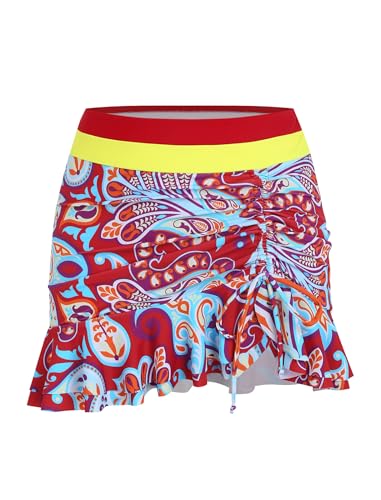 Image of ZAFUL Colorblock Bandeau Tankini Swimsuits for Women 2 Piece Tummy Control Bathing Suit Drawstring Ruffle Swim Skort