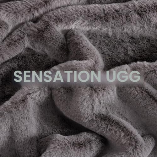Couverture réversible UGG Euphoria en fourrure de luxe couleur anthracite texturée