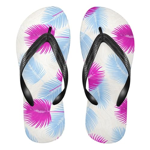Palm Leaves Beige Flip Flops for Beach Thong Sandals Anti-slip Lightweight Flat Slippers for Summer Outdoor Travel