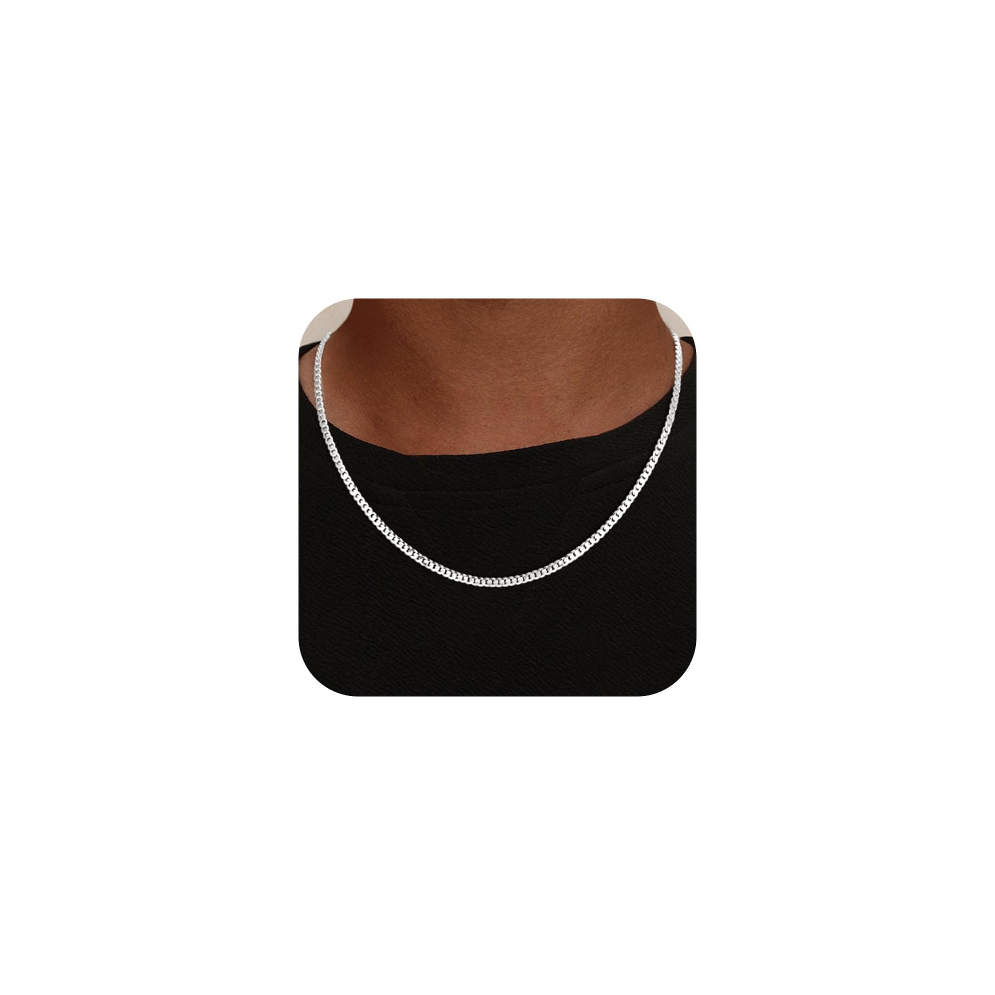 SLOONG 3.5MM Breit 925 Sterlingsilber Over Halskette | Silberkette Kubanische Kette Herren 925 Silber Panzerkette Schmuck Geschenk für Männer (46CM)