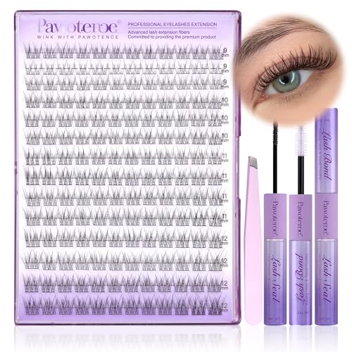 Image of Pawotence Lash Extension Kit Wispy Lash Clusters Kit 9-12mm Natural Individual Lashes Kit 168pcs Cluster Eyelash Extension Kit with Lash Bond and Seal, Lash Applicator for Self Use