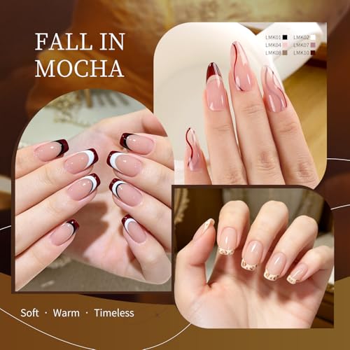 Image of JODSONE 10 Colors Mocha Nail Art Gel Liner Set,5ml Nude Brown Gel Polish with Built-in Thin Brush,Fine Line Nail Art Pen Effect for Nails Design DIY Salon,Fall Brown Tones