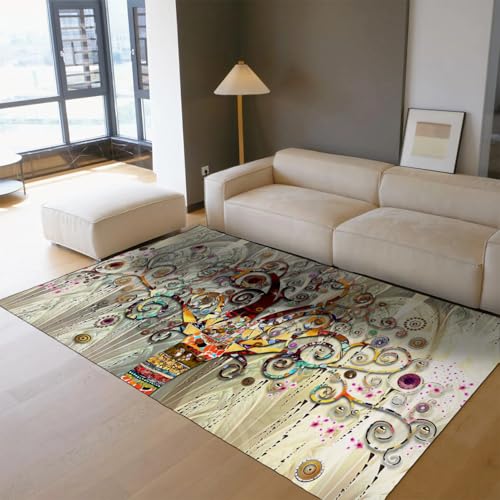 Tapis de salon 60x90 antidérapant abstrait multicolore fin - 2