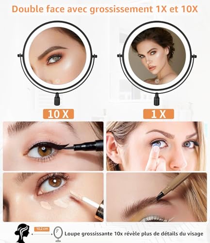 Miroir cosmétique mural Jutyum miroir de maquillage mural éclairage variable - 3
