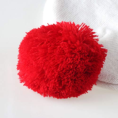 1 Pack Pom Pom Cuff Beanie Costume Hats Halloween Costume Red White Pom Pom Beanie Hat Christmas Cuff Knit Hat